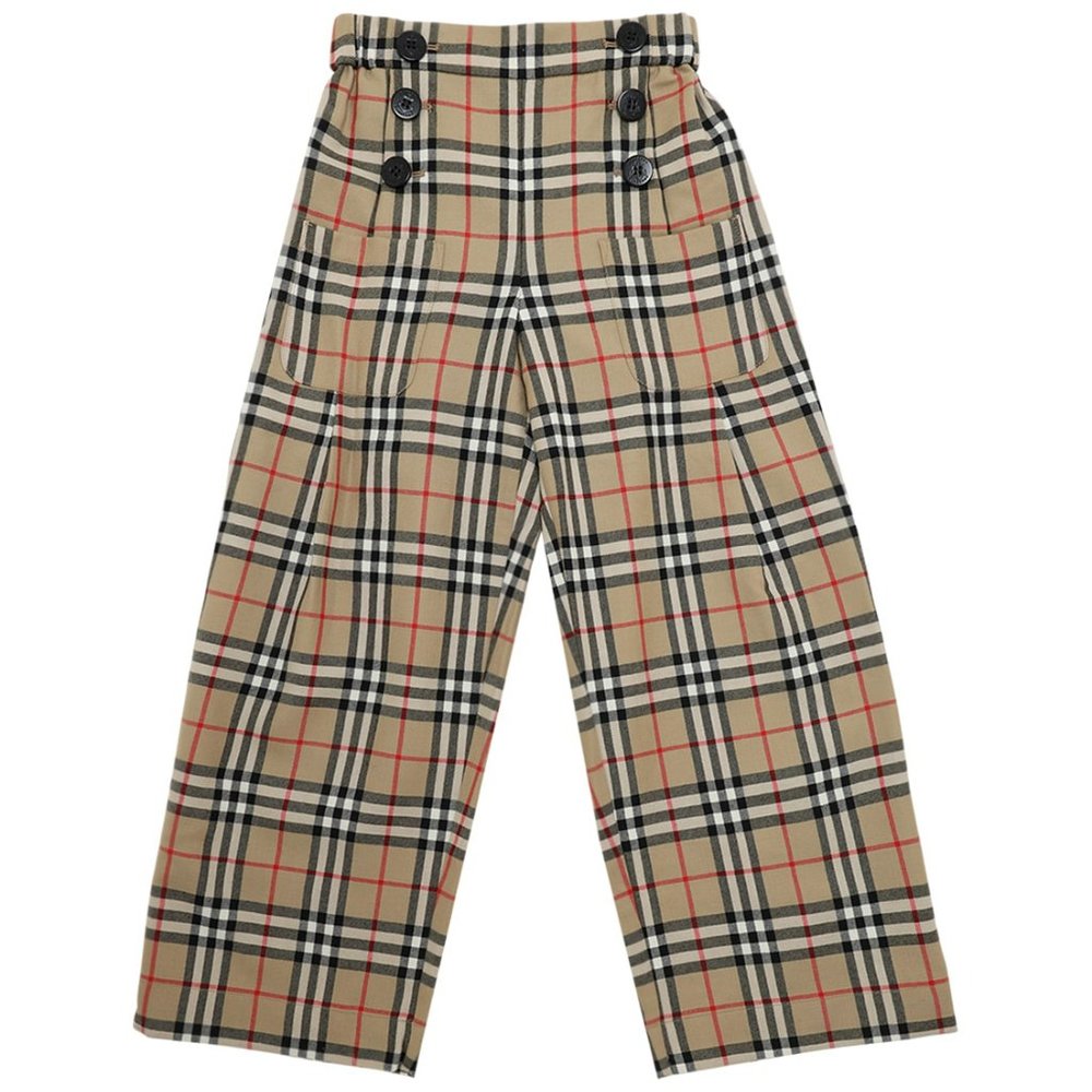 BURBERRY BIG GIRL 12Y CHECK PLAID WOOL WIDE LEG PANTS